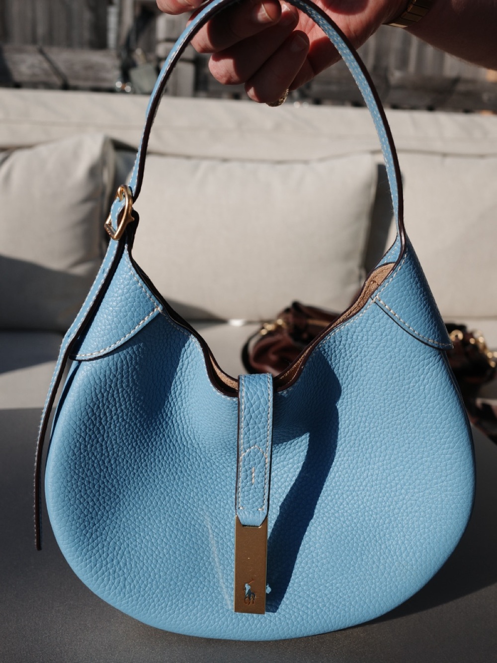 Polo by Ralph Lauren Pebbled Sky Blue Mini Shoulder Bag